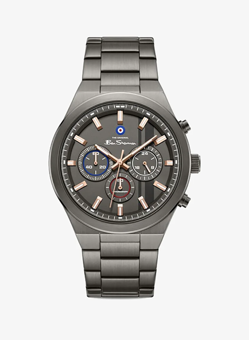 Ben Sherman Canterbury Gunmetal Dial Gunmetal Stainless Steel Bracelet Chronograph Watch for Men, 44mm