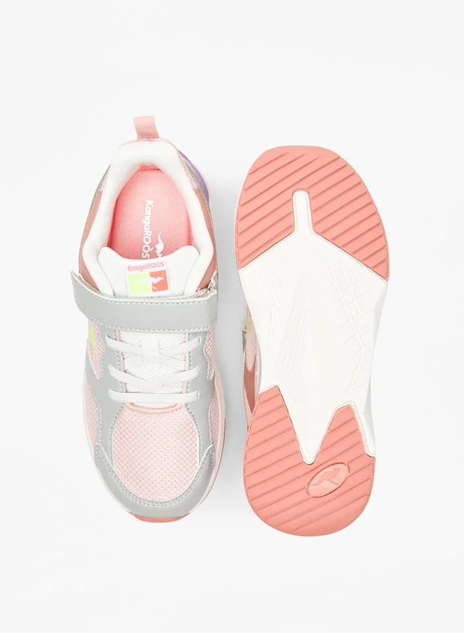 كانغاروس Girls' Colourblock Sports Shoes with Hook and Loop Closure