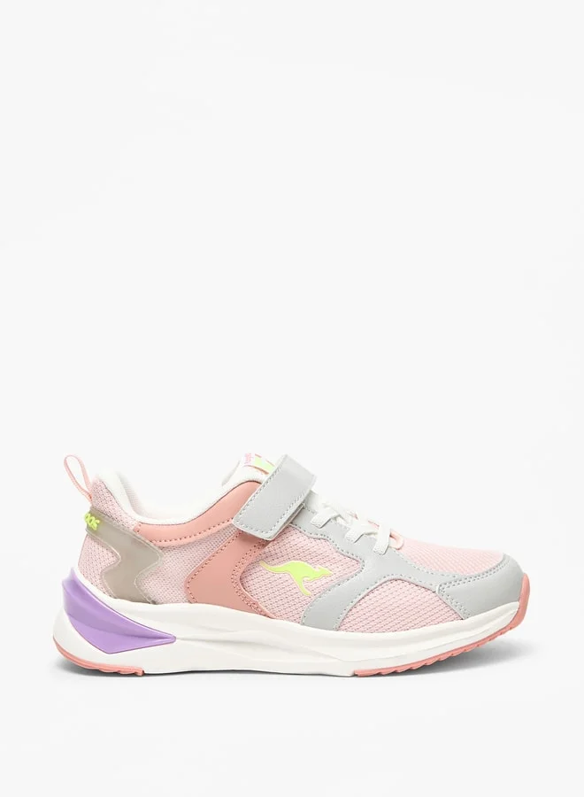 كانغاروس Girls' Colourblock Sports Shoes with Hook and Loop Closure