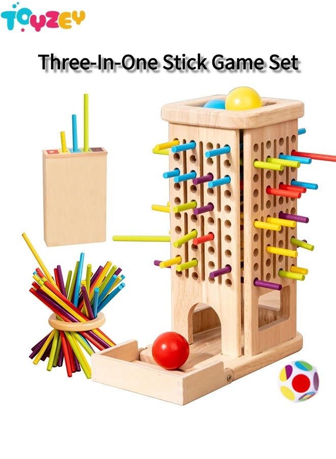 Toyzey Brain Teasers/3-in-1 Montessori Wooden Board Game Set, Wooden Toys, Educational Toys, Children's Fine Motor Skills Toys, Educational Games With Wooden Sticks, New Features For Early Development, Fun And Educational Parent-Child Interactive Learning Activities, Suitable For Children, Adults, And Travel - Image 1