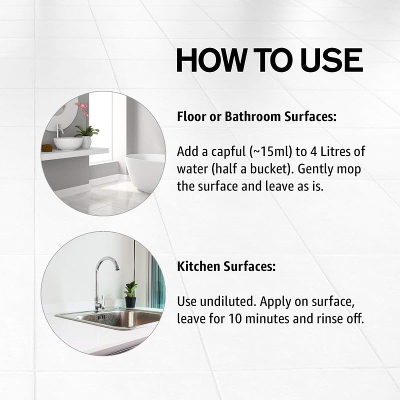 Puerto Disinfectant Surface & Floor Cleaner, (Jasmine) - 1 Ltr (Pack of 2) | Cleans 99.9% Germs | Suitable for Bathroom & Floor surfaces like ceramic, marble, granite, mosaic etc. - Image 3