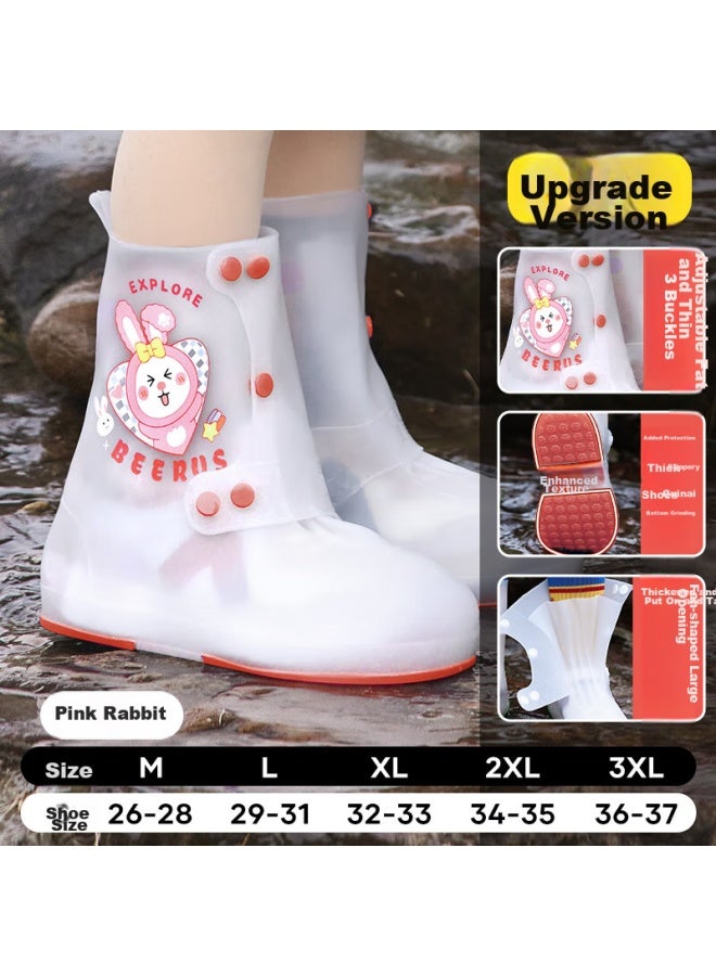 Moremerry Children's Rain Shoe Covers For Boys And Girls, Wear-resistant Waterproof Non-slip Water Shoes, Student Mid-high Rain Boots, Pink Rabbit, Size L - Image 1