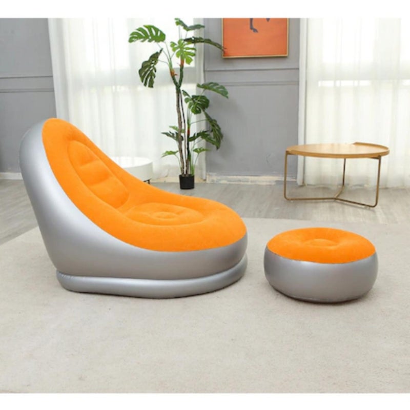 Foot-operated inflatable recliner Two-piece portable outdoor sofa Inflatable recliner leisure chair Balcony nap chair Living room recliner Foot pump Orange - Image 5