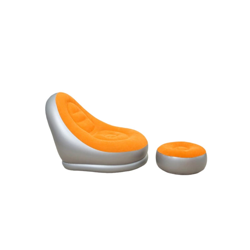 Foot-operated inflatable recliner Two-piece portable outdoor sofa Inflatable recliner leisure chair Balcony nap chair Living room recliner Foot pump Orange - Image 1