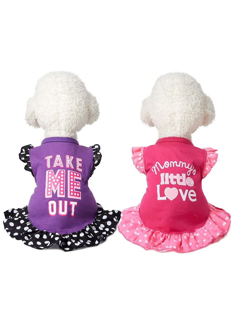 SYOSI 2 Pieces Pet Dress - Shirt Puppy Skirt Cute Dog Dress with Lovely Word, Pet Summer Clothes Dog Apparel for Small Dogs, and Cats, Doggie Clothes Puppy Party (Love and Me, Small)  - Image 1