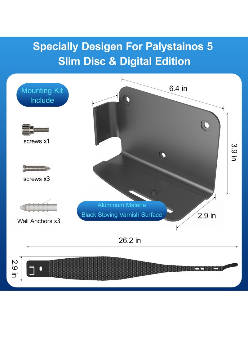 KASTWAVE PS5 Slim Wall Mount Kit, Upgrade 2 In 1 Aluminum Wall Mount Bracket, with PS5 Console Dust Cover Net, Compatible with PS5 and PS5 Slim Disc & Digital Version, Black - Image 2