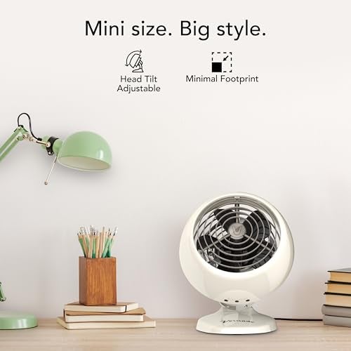 Vornado VFAN™ Mini Classic Vintage Fan, Retro Metal Air Circulator, For Desk & Bedside, 2 Speeds, Adjustable Tilt, Personal Cooling with Targeted Airflow, Quiet Fan, Vintage White - Image 5
