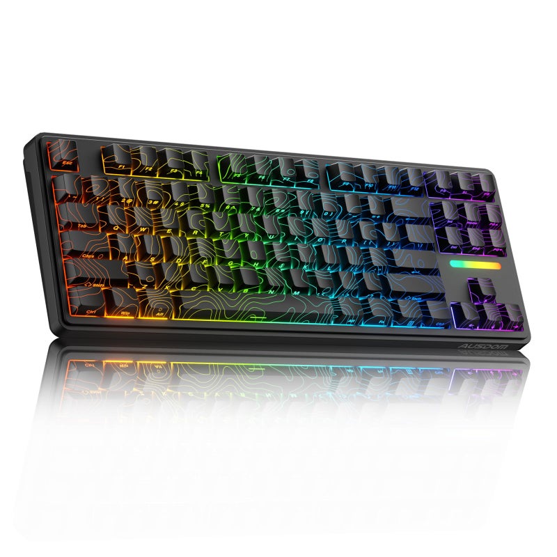 AUSDOM Wireless Mechanical Gaming Keyboard: 10000mAh Battery Tri-Mode 2.4G/BT5.3/USB-C Hot Swappable Custom Keyboard with RGB Backlit, Side Printed PBT Keycaps, 15-Layer Gasket Structure, Topographic - Image 1