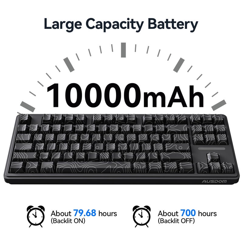 AUSDOM Wireless Mechanical Gaming Keyboard: 10000mAh Battery Tri-Mode 2.4G/BT5.3/USB-C Hot Swappable Custom Keyboard with RGB Backlit, Side Printed PBT Keycaps, 15-Layer Gasket Structure, Topographic - Image 4