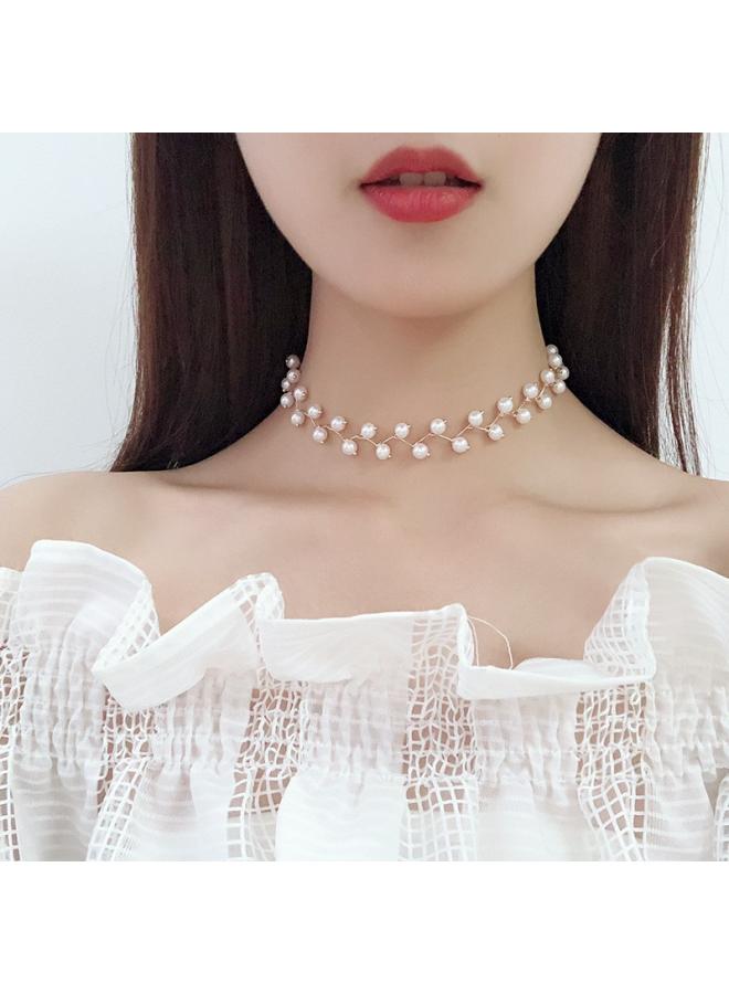 Korean Short Cyberpopular Pearl Chain Clavicle Chain Fashion Necklace Crystal Pearl Neck Chain Collar Choker Necklace 