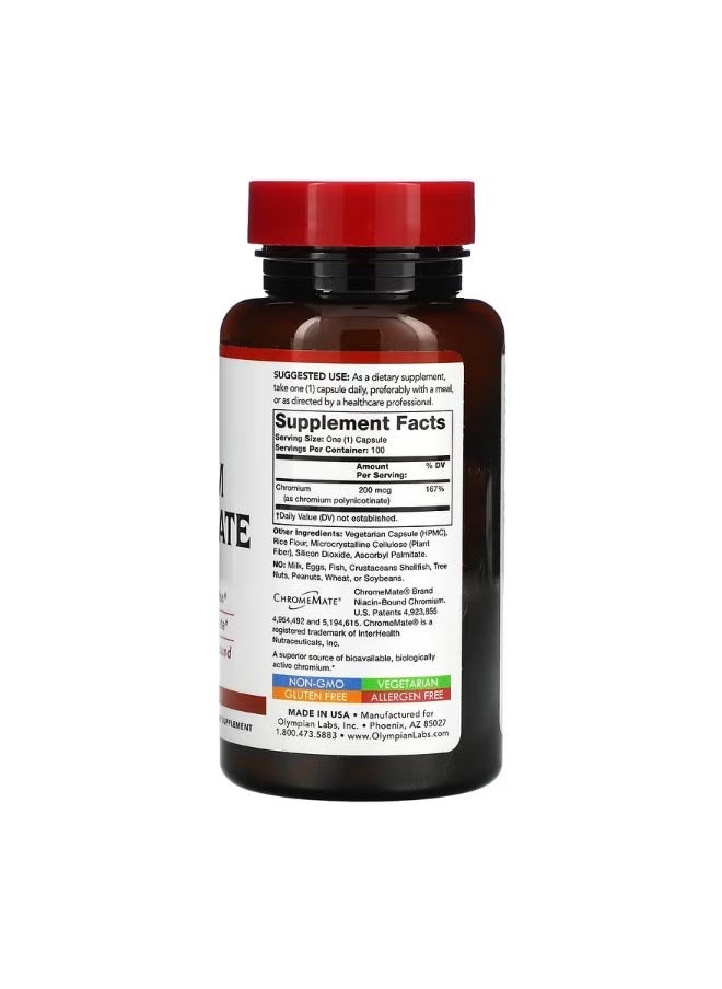 Olympian Labs Chromium Polynicotinate 200 mcg 100 Vegetarian Capsules  - Image 2