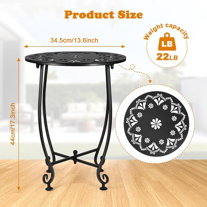 DARCKLE Outdoor Side Tables for Patio, Weather Resistant Steel Patio Side Table, Small Round Outdoor End Table Metal Side Table for Patio Yard Balcony Garden Black (Color3-Flowers) - Image 3