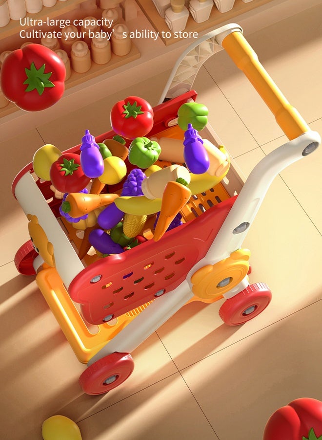 عربة تسوق للأطفال، مجموعة ألعاب مطبخ للأطفال - 28 قطعة من ألعاب المطبخ المتينة للعب التظاهري للأطفال الصغار، ألعاب مطبخ منزلية للأطفال، مع صندوق فواكه وخضروات ووجبات خفيفة، لعبة عربة التسوق للبنات والأولاد من سن 3 و4 و5 و6 و7 و8 سنوات - Image 3