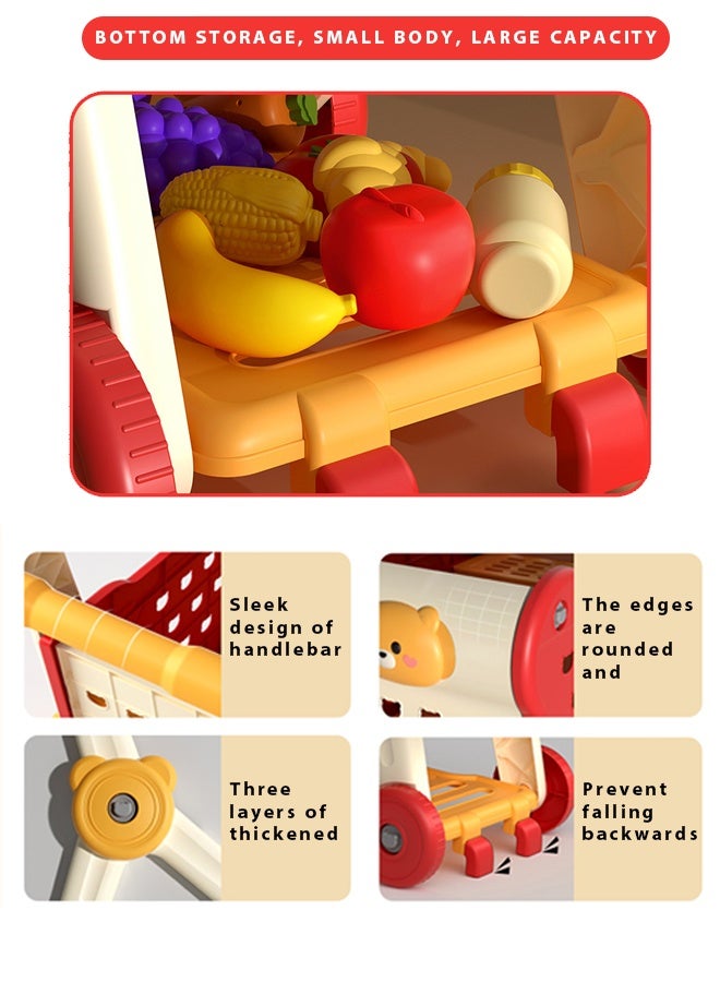 عربة تسوق للأطفال، مجموعة ألعاب مطبخ للأطفال - 28 قطعة من ألعاب المطبخ المتينة للعب التظاهري للأطفال الصغار، ألعاب مطبخ منزلية للأطفال، مع صندوق فواكه وخضروات ووجبات خفيفة، لعبة عربة التسوق للبنات والأولاد من سن 3 و4 و5 و6 و7 و8 سنوات - Image 4