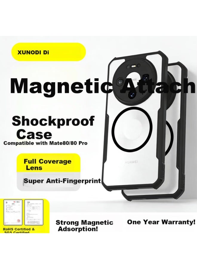 Xundd Huawei Mate80 Mate80 Pro Magnetic Protective Case Airbag Shockproof Full Coverage Lens Protection Long-lasting Non-yellowing Rotatable Stand Transparent Matte Black Precise Cutout Case