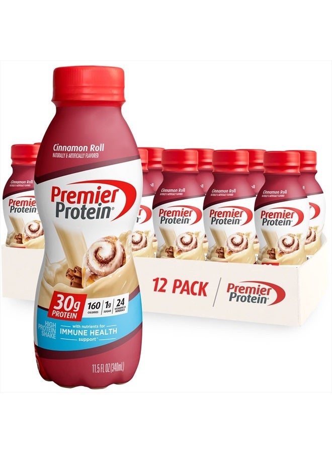 Premier Protein Shake, 30g Protein, 1g Sugar,24 Vitamins&Minerals Nutrients to Support Immune Health, Cinnamon Roll,11.5 fl oz - Pack of 12 - Image 1