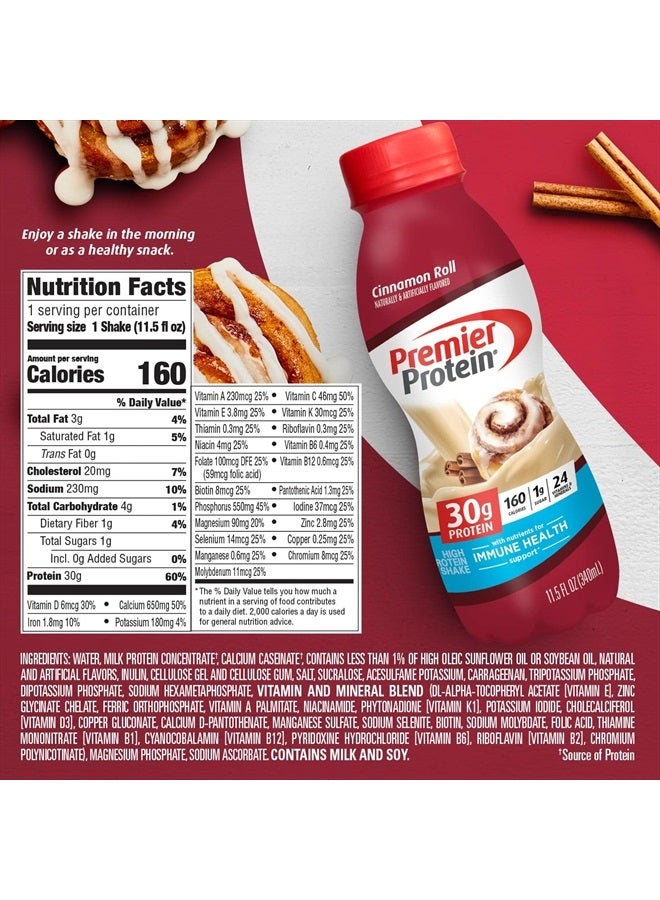 Premier Protein Shake, 30g Protein, 1g Sugar,24 Vitamins&Minerals Nutrients to Support Immune Health, Cinnamon Roll,11.5 fl oz - Pack of 12 - Image 5