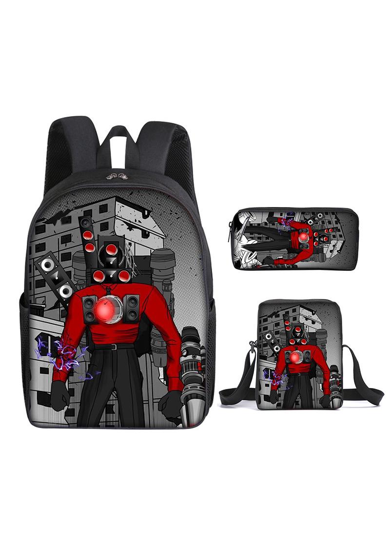 3 Pcs Skibidi Toilet  School Bag Satchel Pencil Case Animated Game Skibidi Toilet Man Gifts For Kids TV Man Toilet Man Titan Man - Image 1