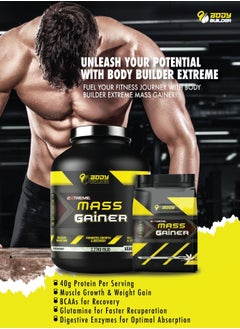 Body Builder Extreme Mass Gainer Vanilla Flavor 5 Lb Bcaas Glutamine Digestive Enzymes Muscle Growth Weight Gain Non Gmo  - Image 2