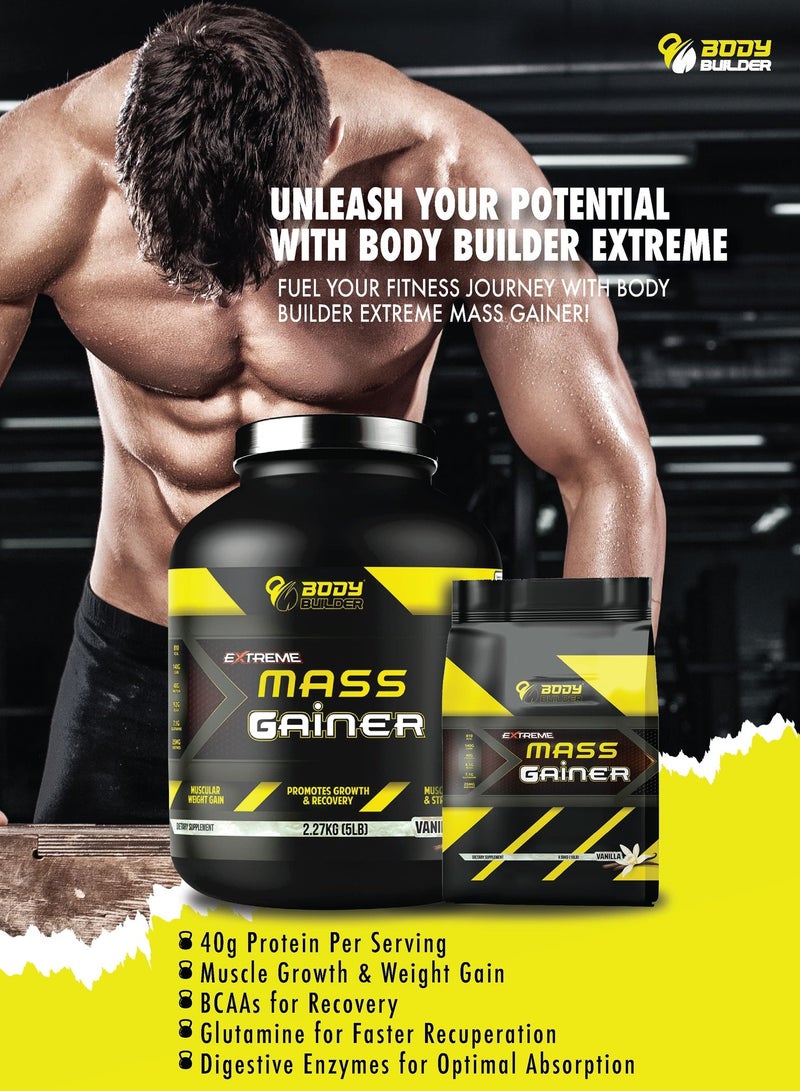 بودي بيلدر مكمل زيادة الكتلة العضلية Body Builder Extreme - نكهة الفانيليا، 5 رطل - نمو العضلات، زيادة الوزن، أحماض أمينية متشعبة، جلوتامين، إنزيمات هضمية - خالٍ من التعديل الوراثي - Image 3