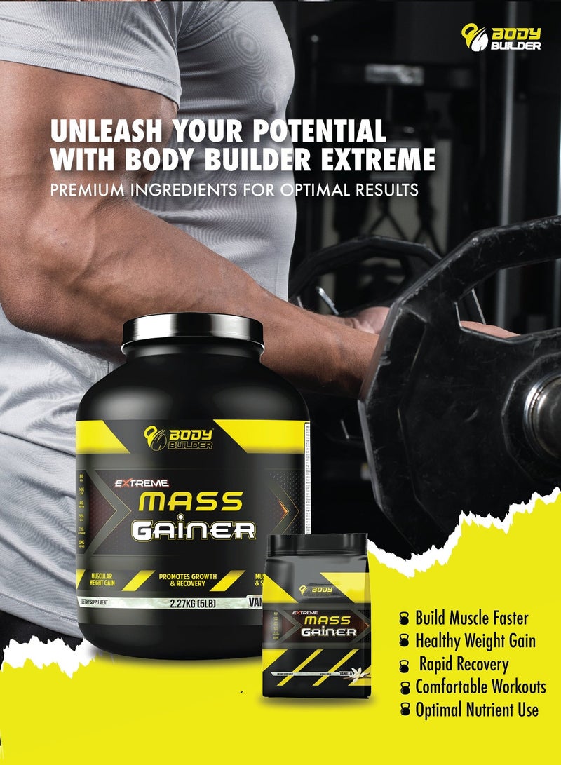 بودي بيلدر مكمل زيادة الكتلة العضلية Body Builder Extreme - نكهة الفانيليا، 5 رطل - نمو العضلات، زيادة الوزن، أحماض أمينية متشعبة، جلوتامين، إنزيمات هضمية - خالٍ من التعديل الوراثي - Image 5