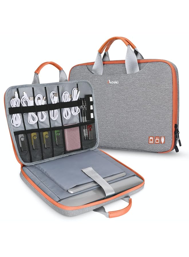 13 13.3 Inch Laptop Sleeve With Electronic Accessories Storage Bag Large Capacity Organizer 10.2 Ipad Carry Business Case For Notebook Tablet Iphone Power Bank Hard Drives Sd Cards Cables Grey）