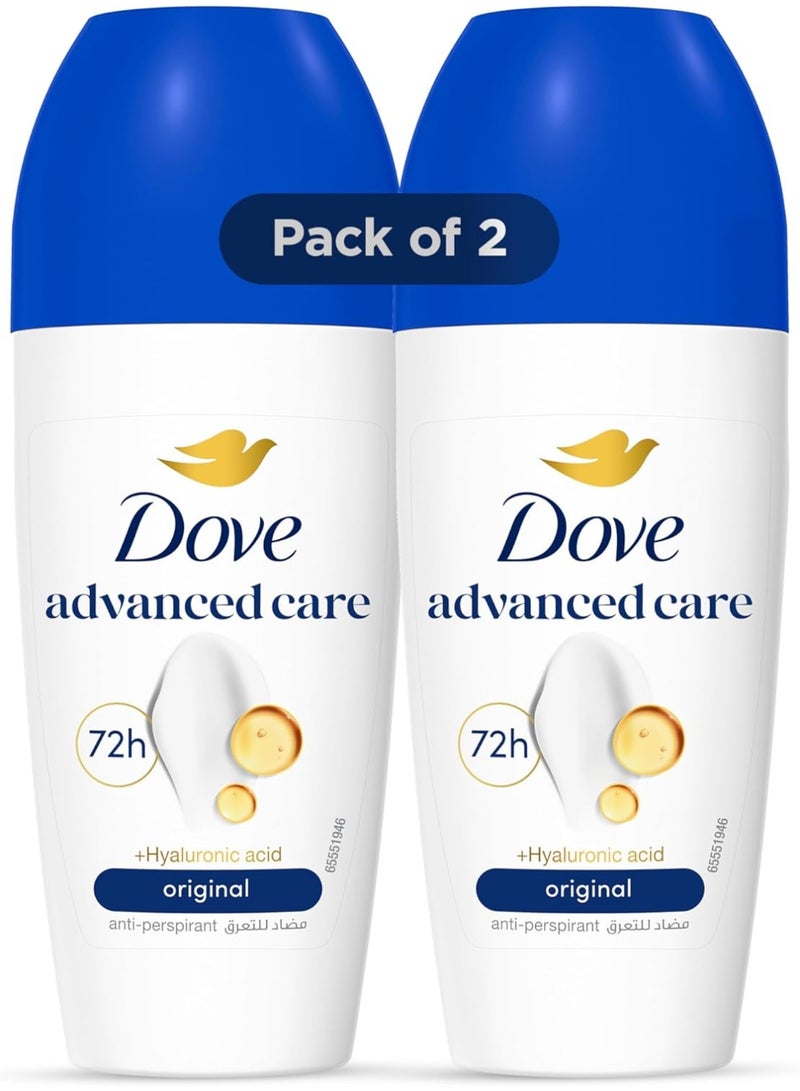 Dove Women Antiperspirant Deodorant Roll-On for Refreshing 72H Protection, Original, Alcohol Free, 50ml, Pack of 2 - Image 1