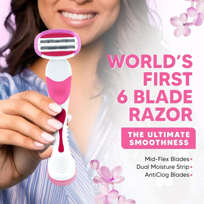 Lets Shave Evior 6 Shaving Razor for Women | Mid-Flex Blades & Dual Moisture Bar infused with Aloe vera & Avacado | Smooth & Safe | Full-Body Hair Removal - Bikini, Arms, Legs & Sensitive Areas - Image 2