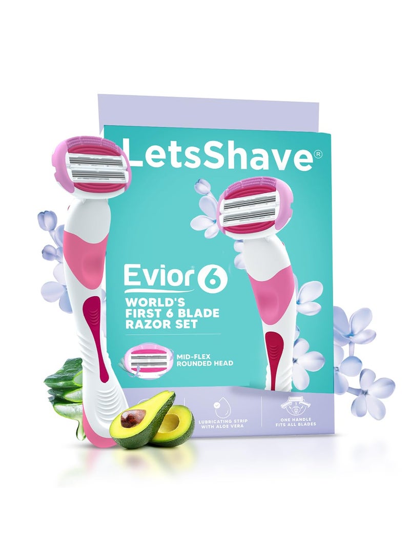 Lets Shave Evior 6 Shaving Razor for Women | Mid-Flex Blades & Dual Moisture Bar infused with Aloe vera & Avacado | Smooth & Safe | Full-Body Hair Removal - Bikini, Arms, Legs & Sensitive Areas - Image 1