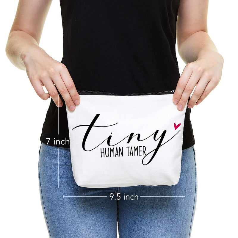 Fokongna Teacher Appreciation Gifts Tiny Human Tamer Funny Babysitter Mom Gifts for Women Preschool Kindergarten Teacher Gifts, Daycare Teachers Makeup Bag Organizer Teachers' Day Christmas Gift - Image 2