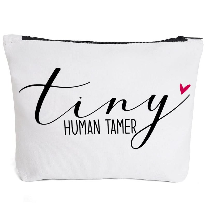Fokongna Teacher Appreciation Gifts Tiny Human Tamer Funny Babysitter Mom Gifts for Women Preschool Kindergarten Teacher Gifts, Daycare Teachers Makeup Bag Organizer Teachers' Day Christmas Gift - Image 1