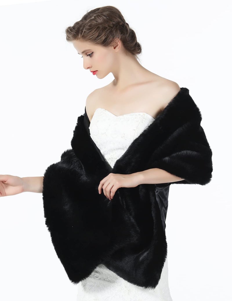 BEAUTELICATE Faux fur Shawl Wrap for Wedding Women Shrug Bridal Stole Winter Cover Up Bridesmaids Cape - Image 2