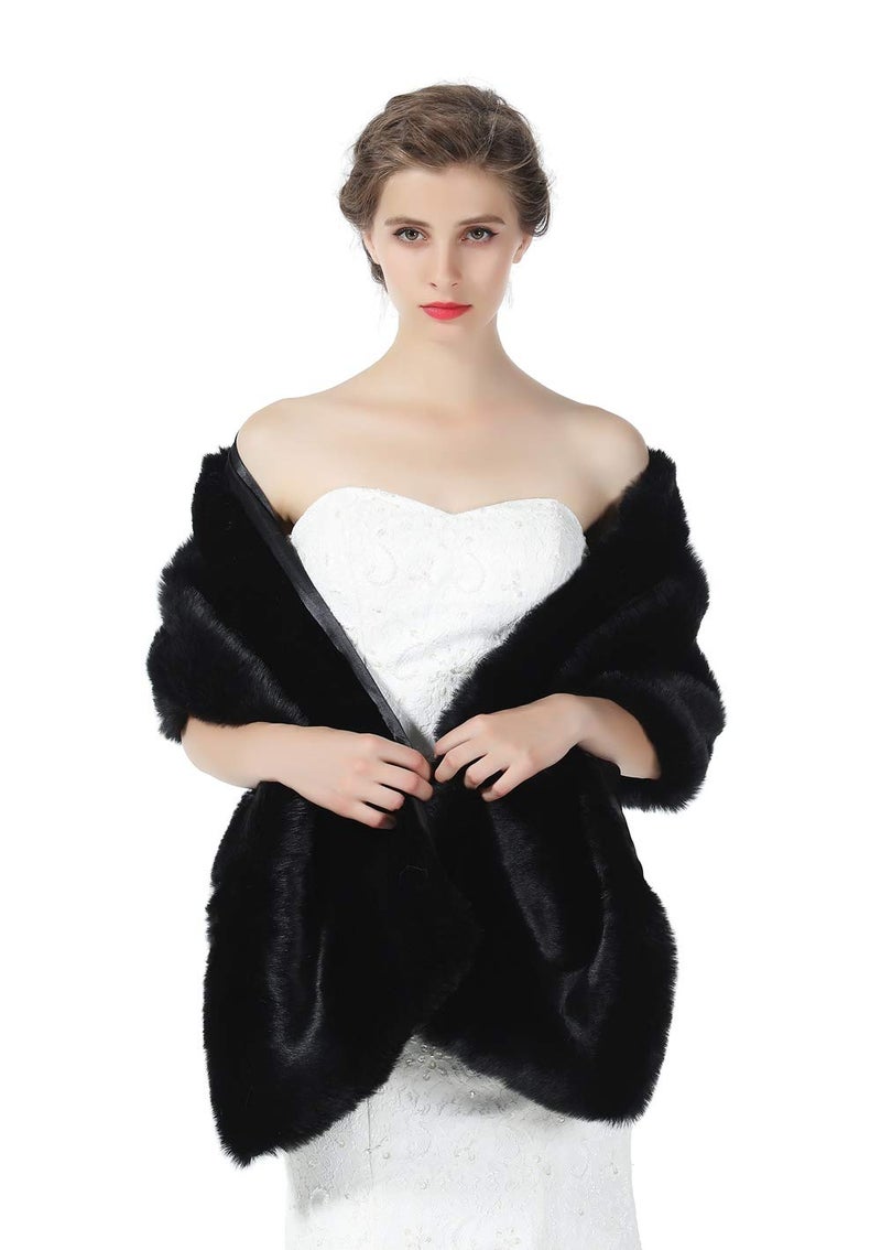 BEAUTELICATE Faux fur Shawl Wrap for Wedding Women Shrug Bridal Stole Winter Cover Up Bridesmaids Cape - Image 1