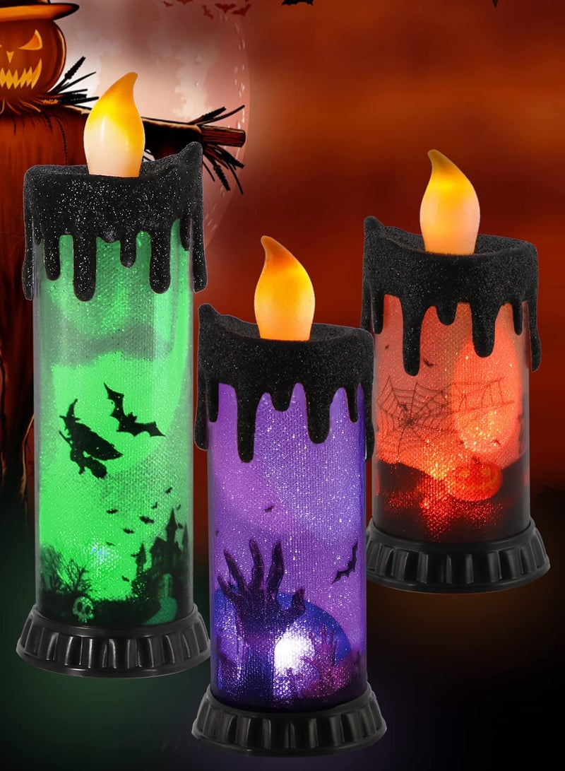 Excefore 3PCS Halloween Snow Globe Candles, Auto LED Flickering Halloween Spinning Water Glittering Tornado Flameless Candles Lighted Lamp, Battery Operated Table Centerpiece for Halloween Party Decor - Image 1