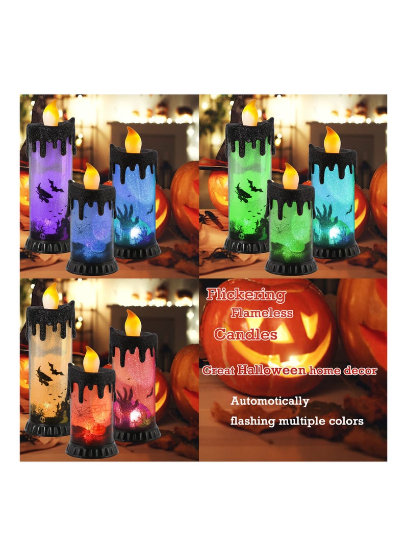 Excefore 3PCS Halloween Snow Globe Candles, Auto LED Flickering Halloween Spinning Water Glittering Tornado Flameless Candles Lighted Lamp, Battery Operated Table Centerpiece for Halloween Party Decor - Image 3