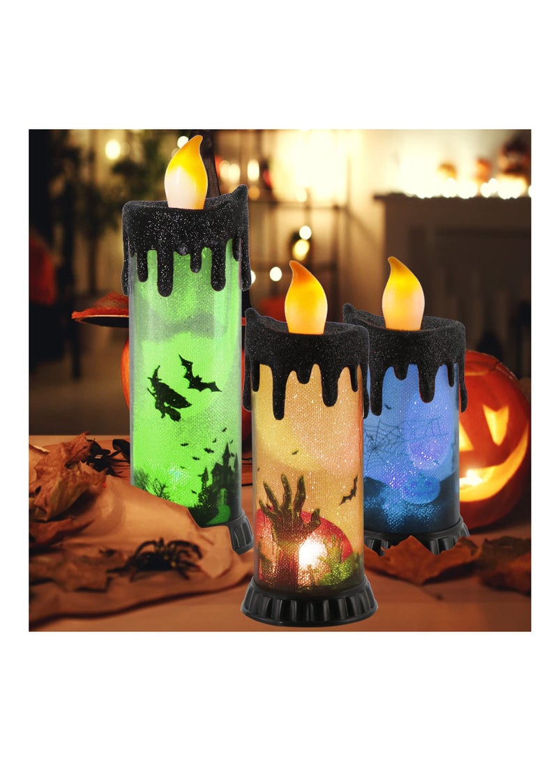 Excefore 3PCS Halloween Snow Globe Candles, Auto LED Flickering Halloween Spinning Water Glittering Tornado Flameless Candles Lighted Lamp, Battery Operated Table Centerpiece for Halloween Party Decor - Image 5
