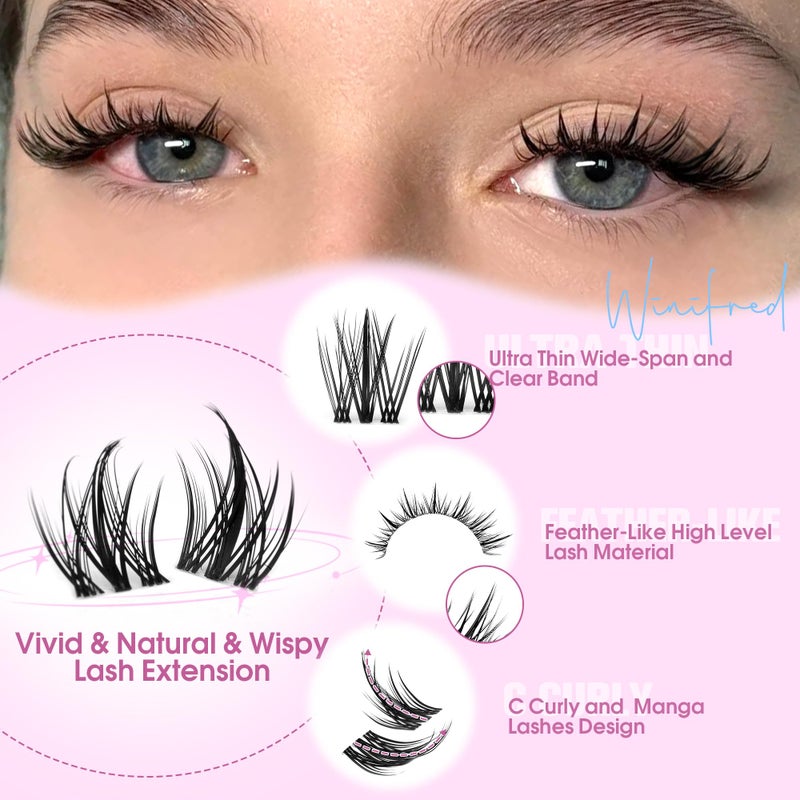 Winifred Fairy Lash Clusters Wispy Eyelash Clusters 10-14mm Cluster Eyelash Extensions Natural Invisible Clear Band Lashes Clusters Spiky Anime Lash Extension Natural Look Manga Individual Lashes - Image 3