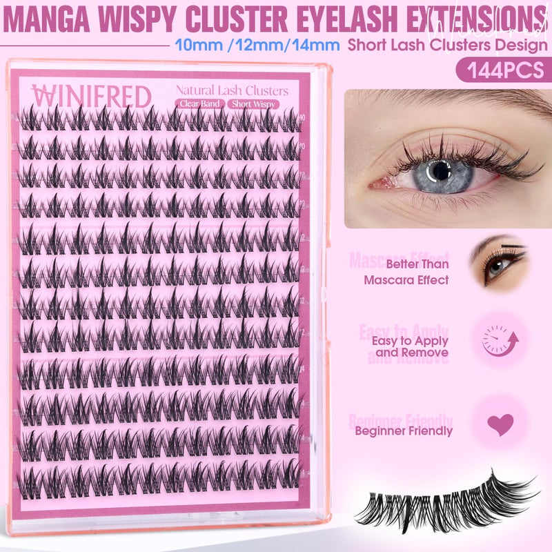 Winifred Fairy Lash Clusters Wispy Eyelash Clusters 10-14mm Cluster Eyelash Extensions Natural Invisible Clear Band Lashes Clusters Spiky Anime Lash Extension Natural Look Manga Individual Lashes - Image 5