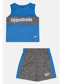 Reebok طقم مكون من قطعتين من الجزء العلوي والسفلي بشعار العلامة التجارية للأولاد الصغار، أزرق/رمادي  - Image 1