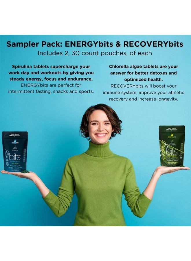 ENERGYBITS ENERGYbits/RECOVERYbits - Organic Spirulina & Chlorella Tablets - Single Serving Sample Packs - Algae Superfood - High Protein, Chlorophyll - Self Care - Vegan, Keto, Gluten Free - 4 Bags, 30/Bag - Image 3