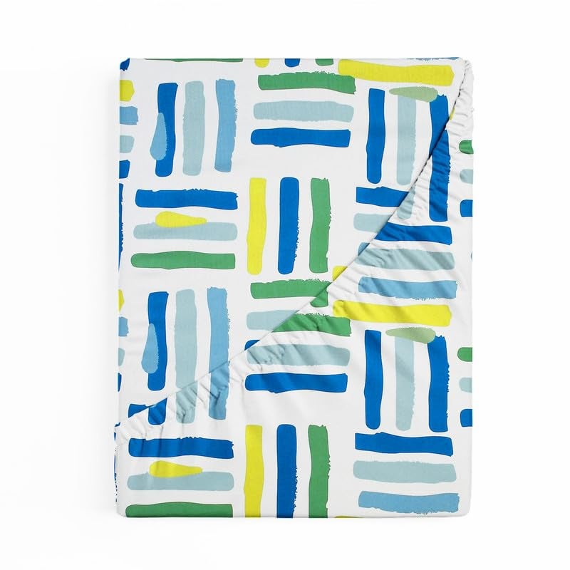 BSB HOME Premium Cotton 220tc Fitted Bedsheets with 2 Pillow Covers | King Size Bed with All Around Elastic 220 TC Supersoft Printed Pattren Breathable |Size-78 x72+10 inches |Blue White & Green - Image 1