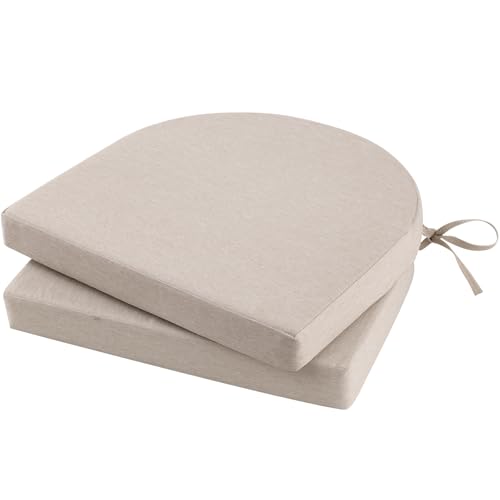 Topotdor Outdoor Chair Cushions Set of 2, Waterproof Patio Chair Cushions for Outdoor Furniture, Round Corner Seat Chair Pads with Ties for Patio Garden Dining Office, 17"x16"x2", Beige - Image 1
