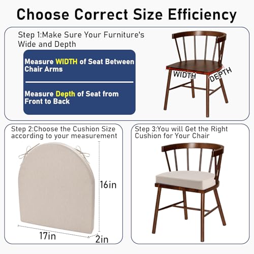 Topotdor Outdoor Chair Cushions Set of 2, Waterproof Patio Chair Cushions for Outdoor Furniture, Round Corner Seat Chair Pads with Ties for Patio Garden Dining Office, 17"x16"x2", Beige - Image 3