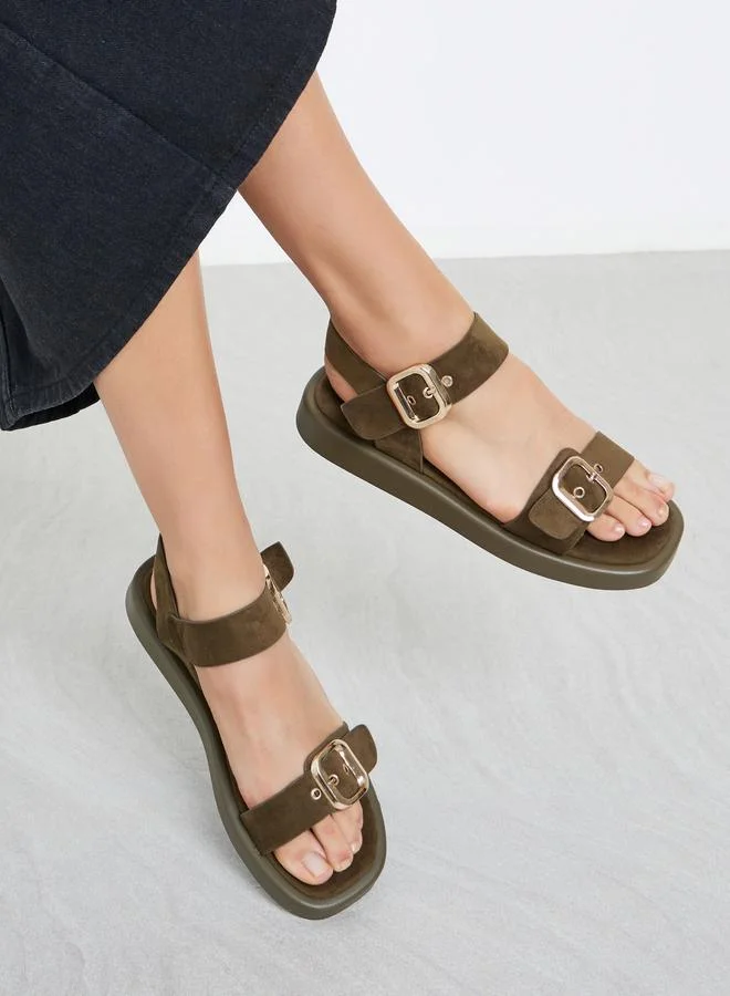Styli Brown Suede Flat Sandals