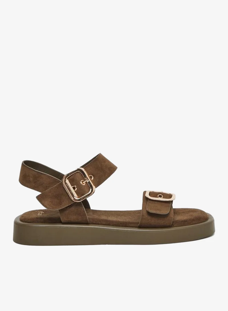 Styli Brown Suede Flat Sandals
