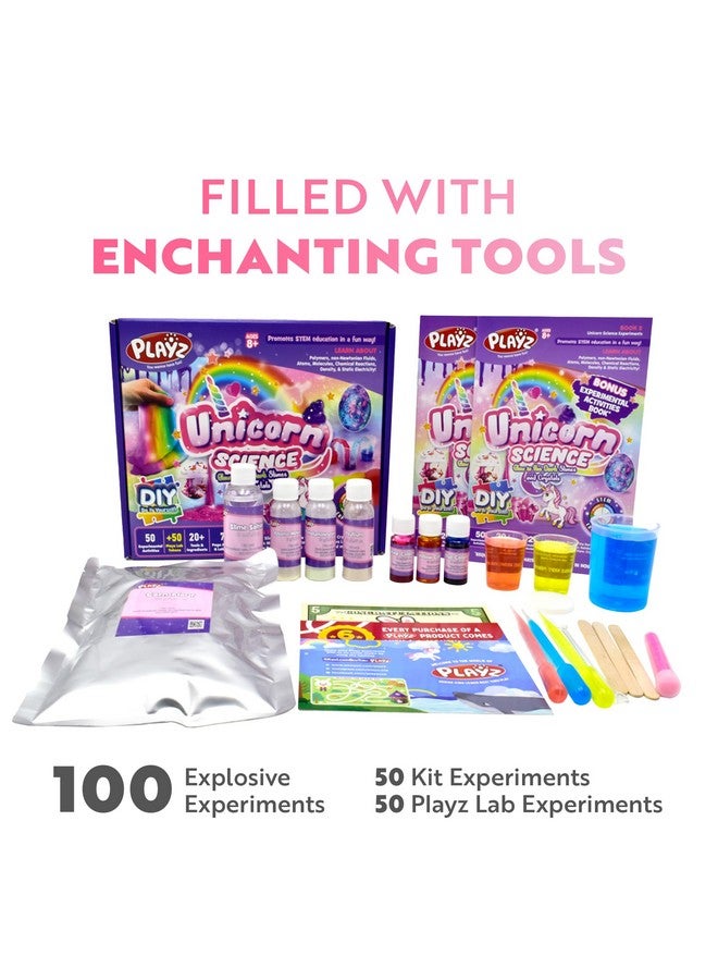 Playz Unicorn Slime & Crystals 100+ Science Experiments Kit Gift For Girls & Boys To Make Glow In The Dark Unicorn Poop, Snot, Fluffy Slime, Crystals, Putty, Arts & Crafts For Kids Age 8-12  - Image 2