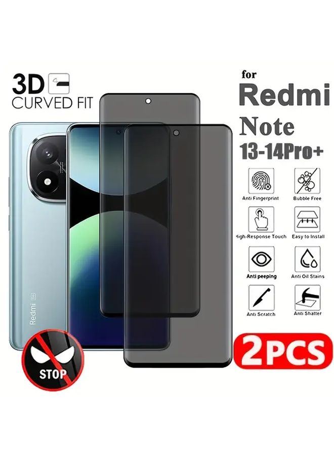 اثنان من واقيات الشاشة الزجاجية المقواة المقاومة للتجسس متوافقة مع هاتف Redmi Note 13، درع خصوصية. - Image 1