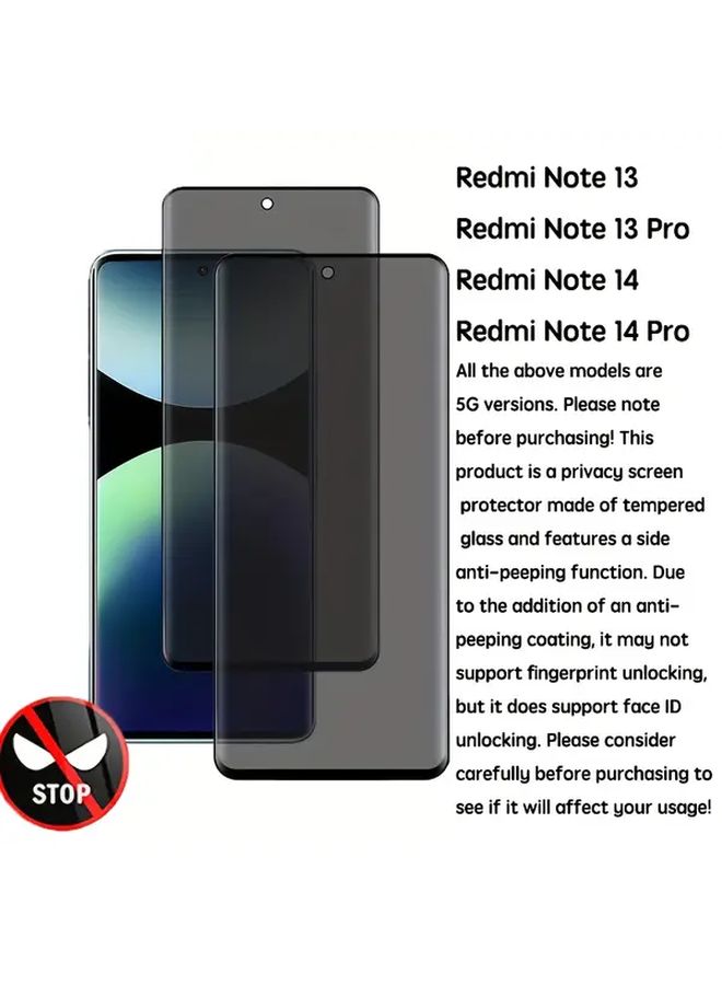 اثنان من واقيات الشاشة الزجاجية المقواة المقاومة للتجسس متوافقة مع هاتف Redmi Note 13، درع خصوصية. - Image 2