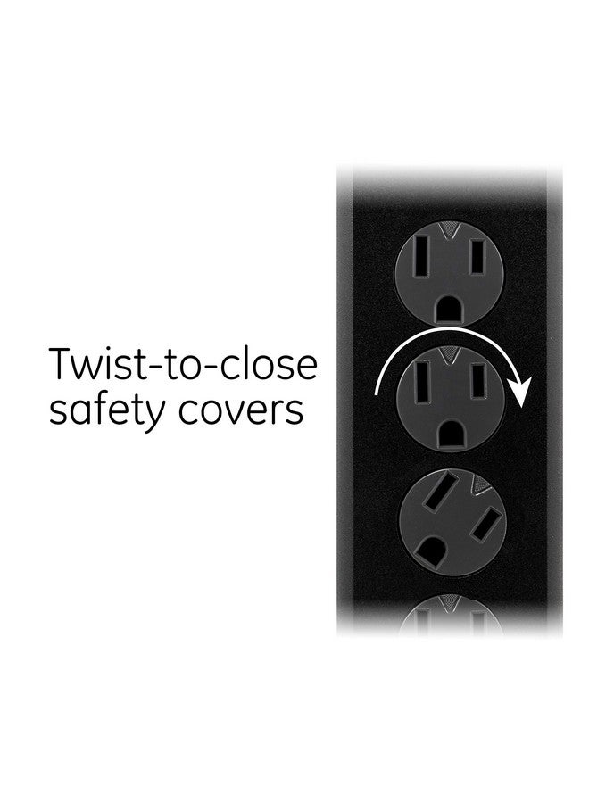 GE 6-Outlet Surge Protector, 20 Ft Extension Cord, Power Strip, 800 Joules, Flat Plug, Twist-to-Close Safety Covers, Protected Indicator Light, UL Listed, Black, 50769 - Image 4