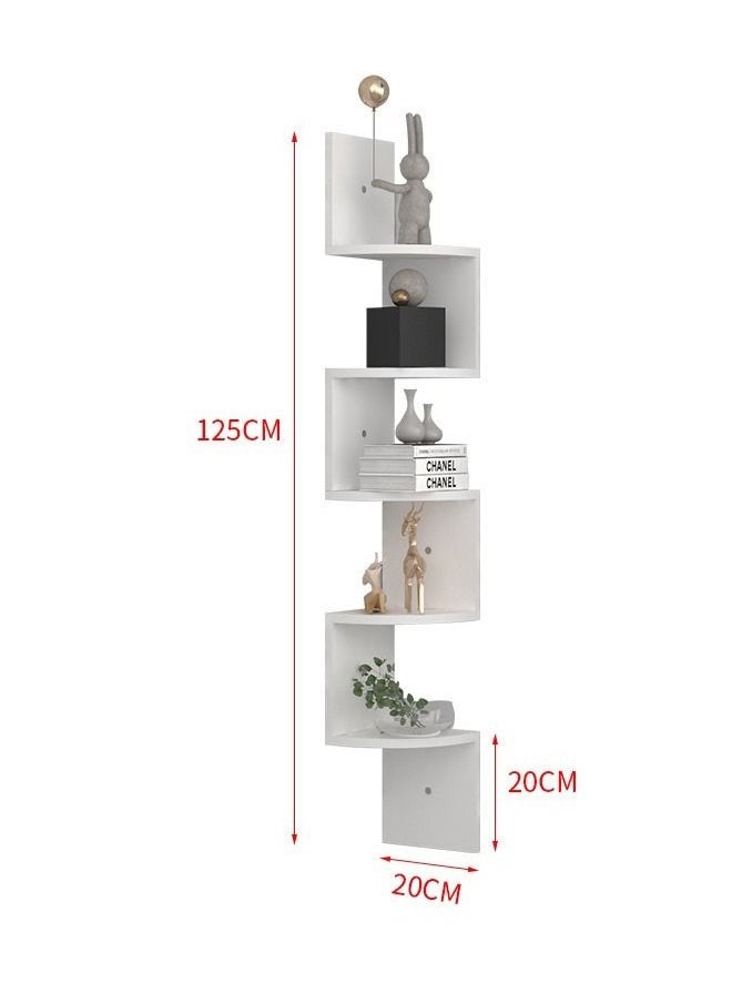 C&C Home - 5-Tiers Wall Mounted Floating Shelf Wood Decorative Rack Corner Display Rack Multiple Storage Shelfs for Living Room Bedroom 20x20x125 cm - Image 1